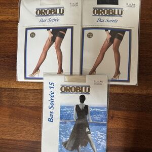 1 Lot of 3 Pairs, OROBLU, Bas Soiree Lace Top Stay-ups, M